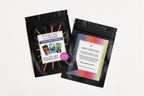 Packaging details for sticker pack on white surface