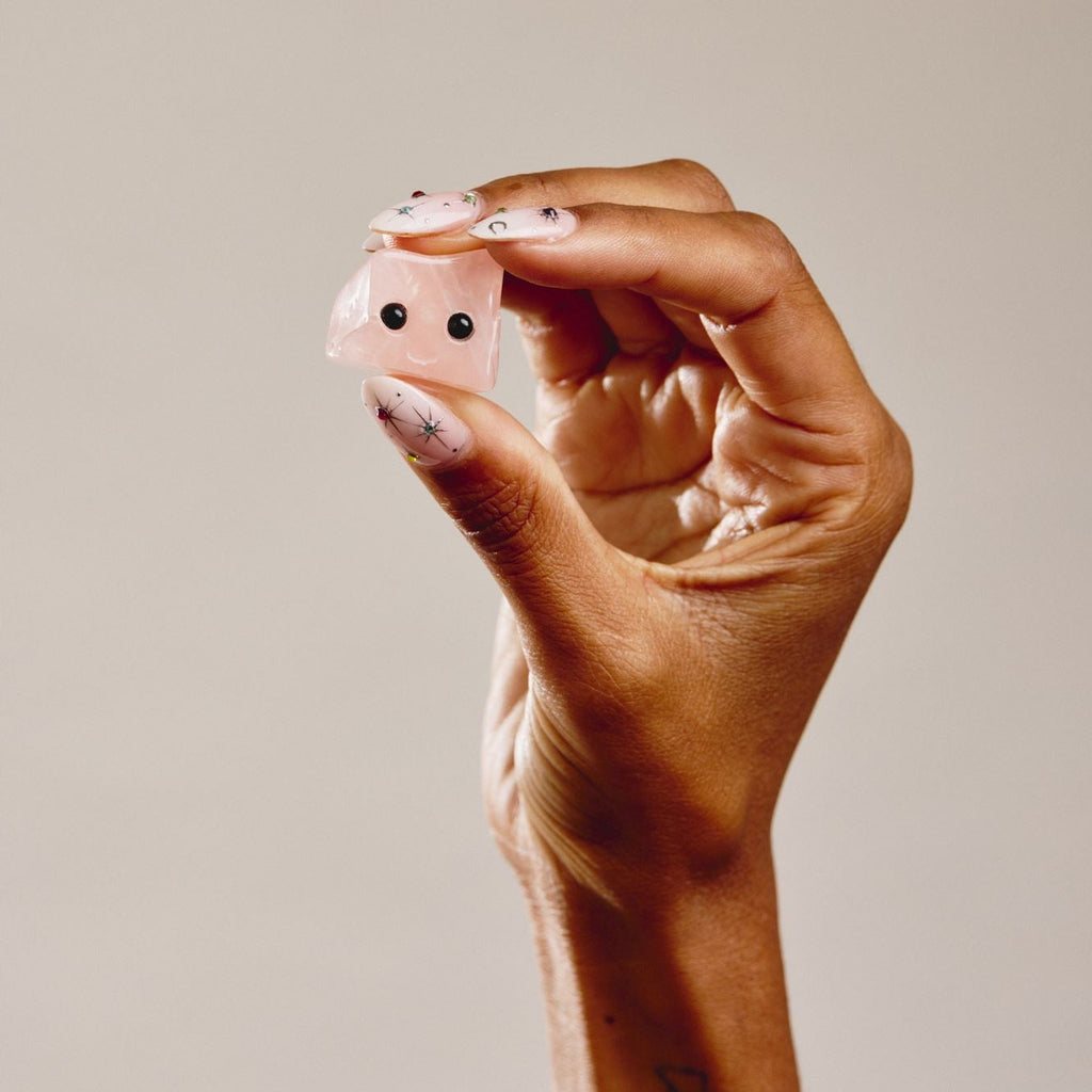 hand holding crystal pet rock