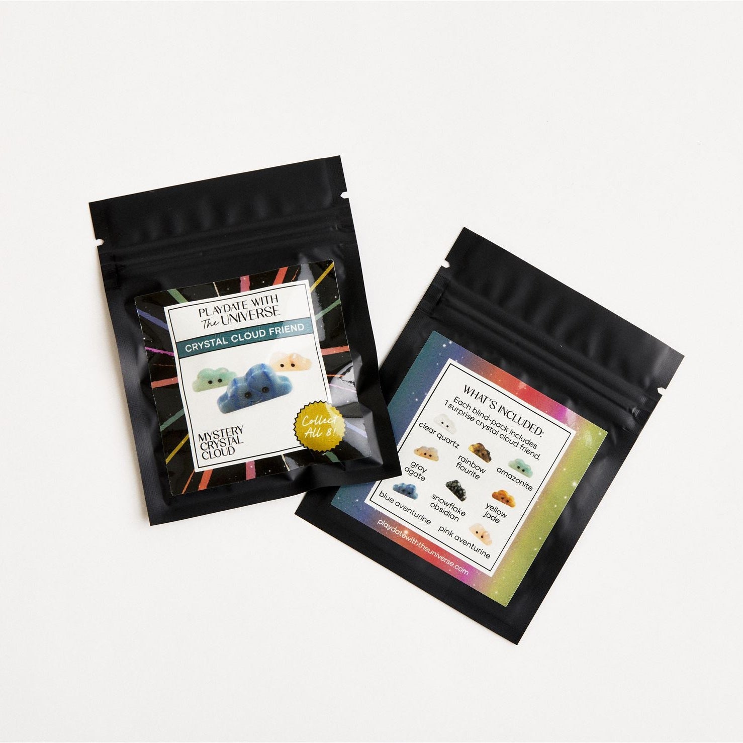packaging for mystery crystal cloud friends on a white surface
